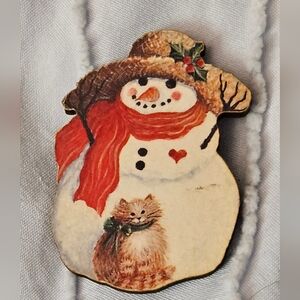 Festive Snowman Cat Crafted Pin